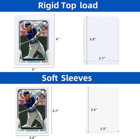 200 Card Sleeves Top Loaders for Cards, Arjiekwei 3"X4" Baseball Card Protectors Hard Plastic, Premium Toploaders Card Holder for Trading Sports Football Game Cards(100 Top Loaders + 100 Card Sleeves)