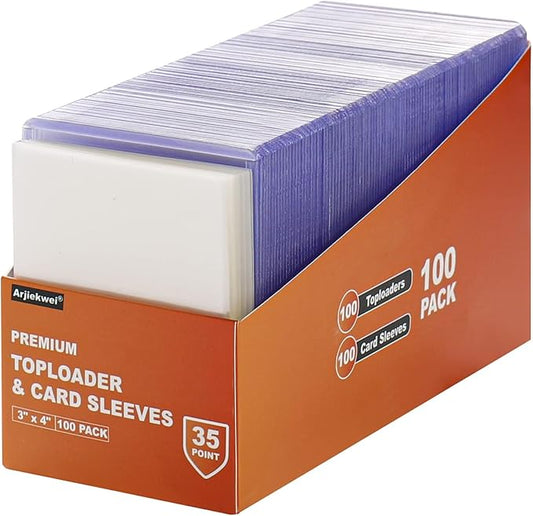 200 Card Sleeves Top Loaders for Cards, Arjiekwei 3"X4" Baseball Card Protectors Hard Plastic, Premium Toploaders Card Holder for Trading Sports Football Game Cards(100 Top Loaders + 100 Card Sleeves)